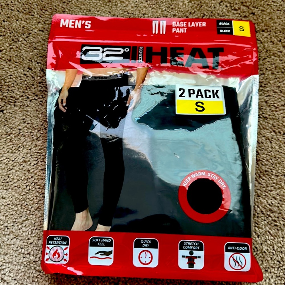 32 degrees black base layer pants size small